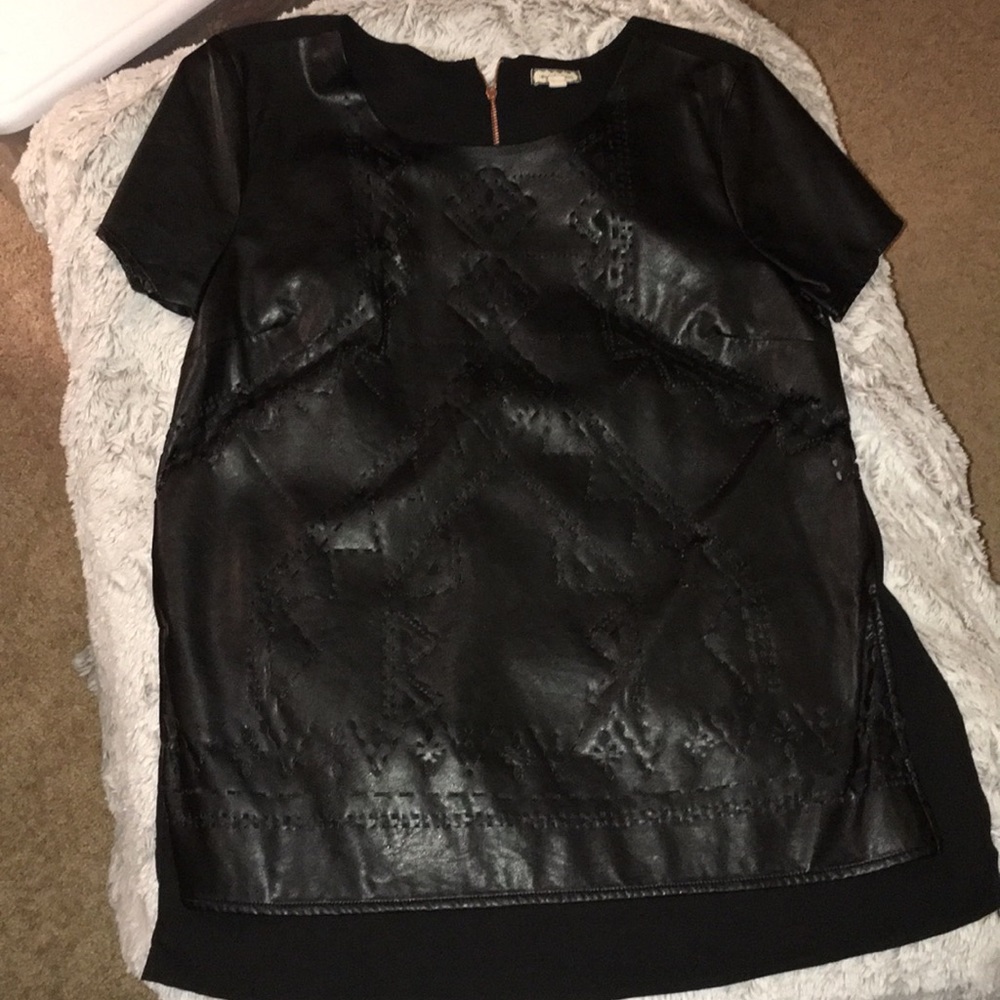 Vegan leather cutout tunic with rose gold zipper